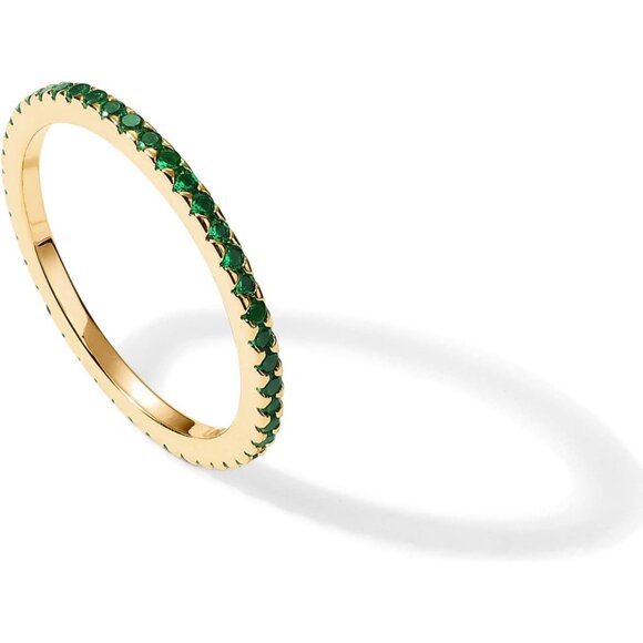 Women 14K Gold Plated Sterling Silver Colored CZ Stones Stackable Ring - Picture 1 of 6